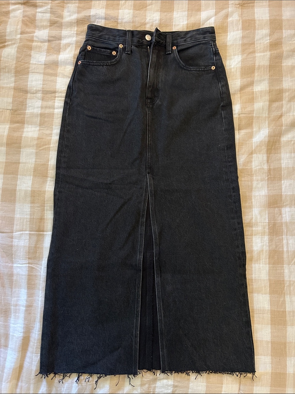pistola Black High-Waist Denim Maxi Skirt with Front Slit
